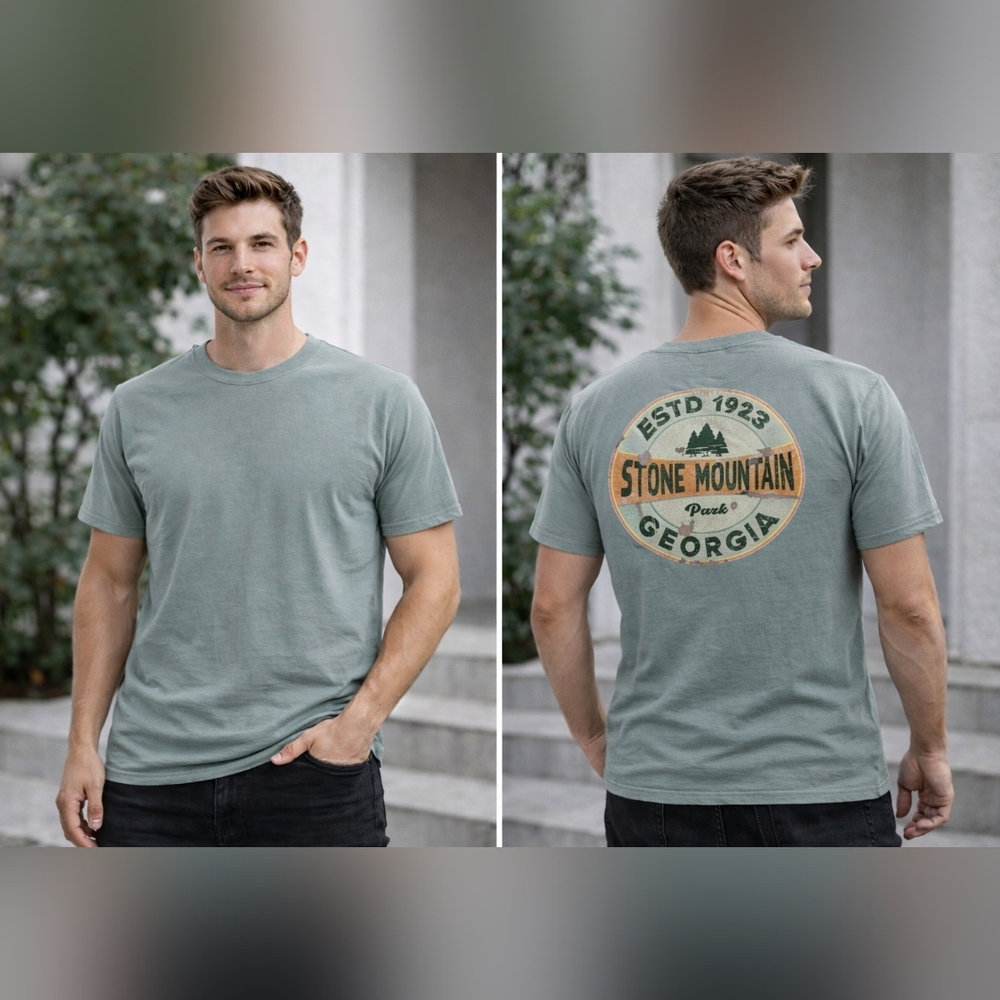Stone Mountain Park Georgia Graphic T-Shirt Men’s Large Teal Blue Cotton Tee